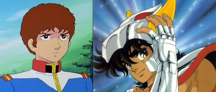 古谷徹配過的知名角色還有《機動戰士鋼彈》阿姆羅（左）、《聖鬥士星矢》星矢。翻攝日本yahoo