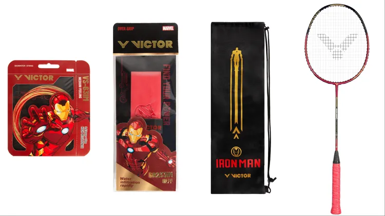 VICTOR鋼鐵人系列限量羽球拍禮盒（羽球拍、握把布、拍線、單支裝拍袋），9500元。品牌提供