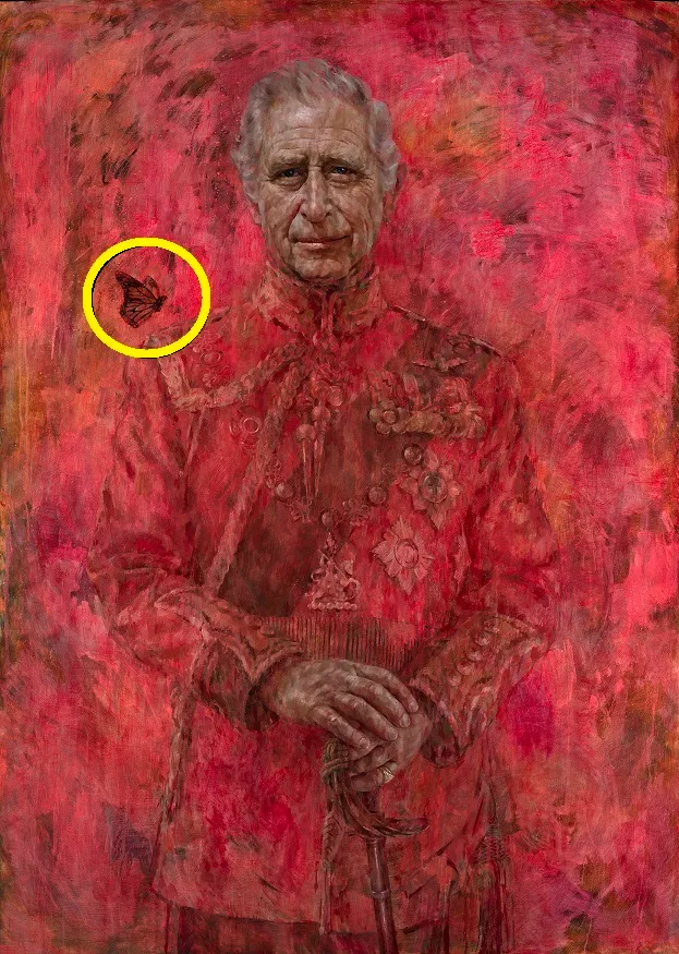 創作者伊歐強調，肖像上的蝴蝶象徵查爾斯從王子變成國王的蛻變。美聯社