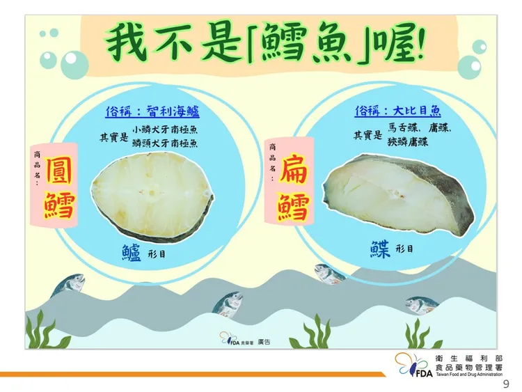 食藥署提醒易被誤認鱈魚的品項。食藥署提供