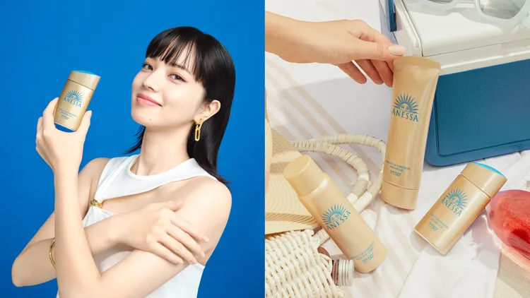 安耐曬金鑽高效防曬露NA 5X（右）60ml／950元；金鑽高水感防曬凝膠NA（中）90g／790元；金鑽高效防曬噴霧NA（左）60g／600元。品牌提供