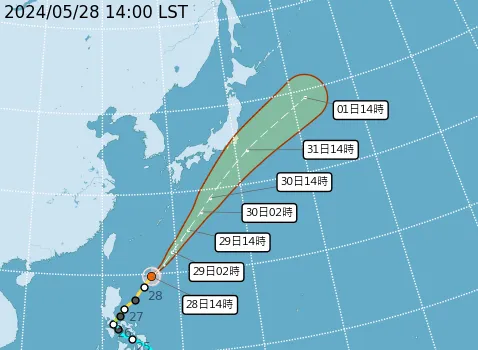 颱風路徑潛勢預報。氣象署提供