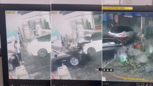 驚悚影片|嘉義女駕駛開BMW暴衝 撞飛洗車場20歲女員工