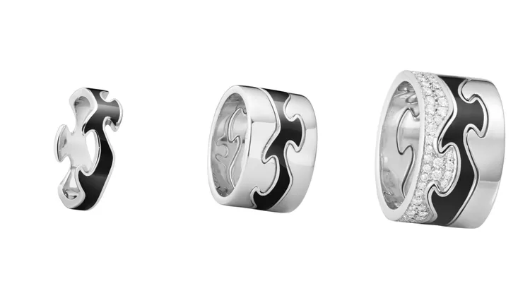 FUSION HYCERAM陶瓷系列珠寶，18K 白金、HYCERAM黑色陶瓷、鑽石，（左起）4萬1000元起、12萬3000元起、21萬9000元起。品牌提供