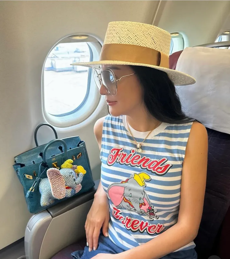 關穎的愛馬仕包別上了一隻鑲滿水鑽的「小飛象」。翻攝關穎IG