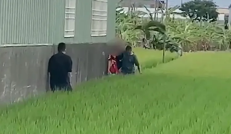 警方在彰化縣伸港鄉一處農田中的鐵皮屋逮捕廖嫌。民眾提供