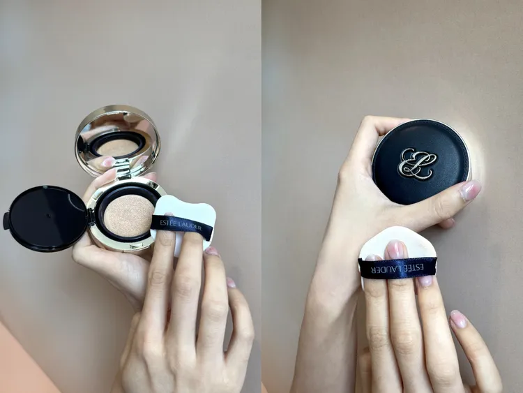 雅詩蘭黛全新粉持久天生美肌氣墊粉餅，擁有柔焦霧面妝感。張家玲攝