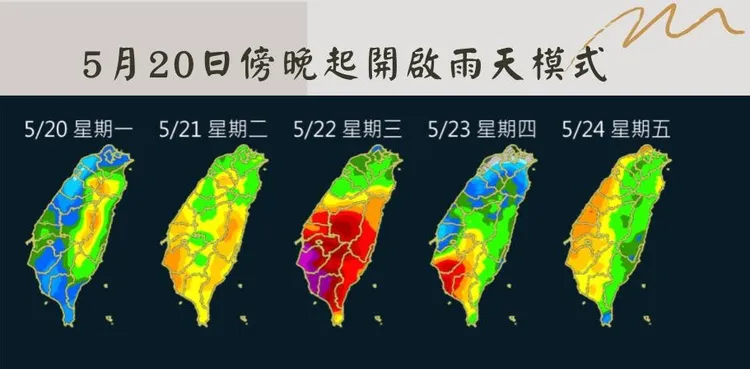 5月20日起將開啟「雨天模式」、為期5天。翻攝賈新興臉書