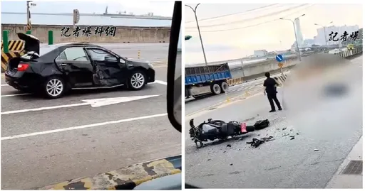 西濱「紅牌重機」撞凹轎車 騎士噴飛倒臥血泊