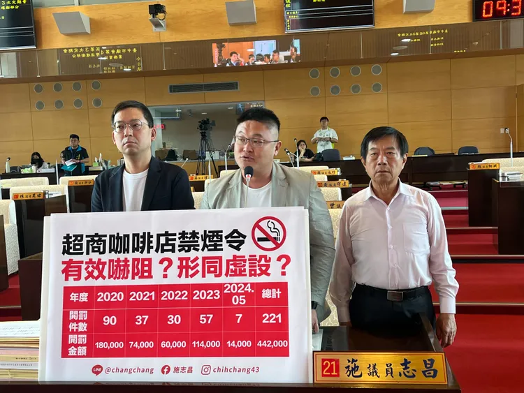 市議員施志昌（中）認為，衛生局在設置禁菸區的時候，也應該思考設置吸煙區的可能。施志昌辦公室提供