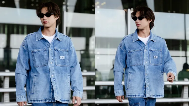 Bright以一身Calvin Klein牛仔造型帥氣現身機場。品牌提供