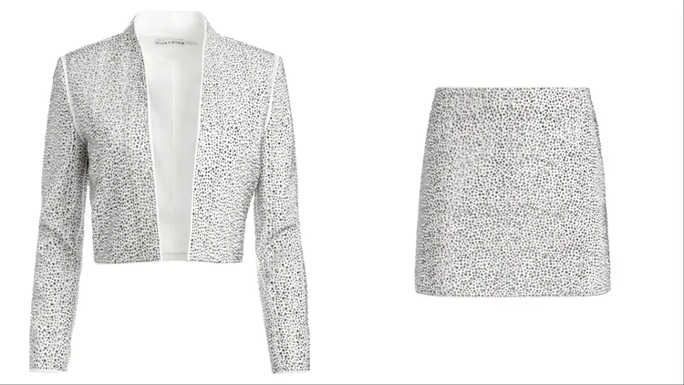 KALIA鉚釘外套3萬8500元、RILEY鉚釘短裙1萬8900元。品牌提供
