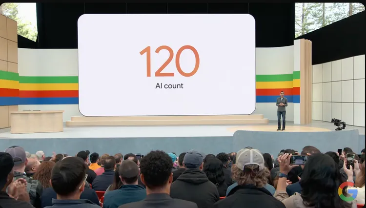 全場共提到了120次「AI」。翻攝Google YouTube。