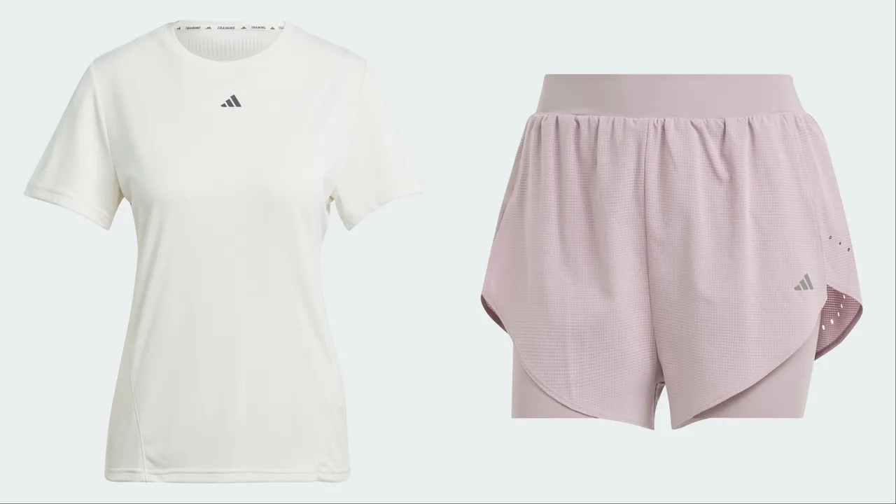 HIIT HEAT.RDY訓練上衣(左)1490元、HIIT訓練短褲(右)1690元。品牌提供