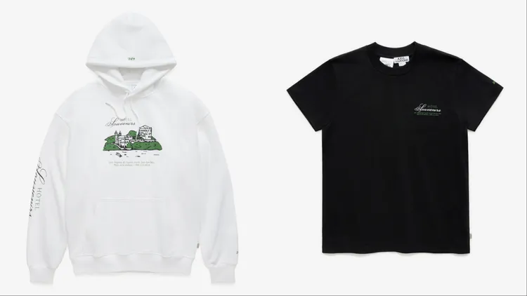 A.P.C. JJJJound 白色有機棉連帽上衣（左）1萬1600元、黑色有機棉T恤（右）6500元。品牌提供