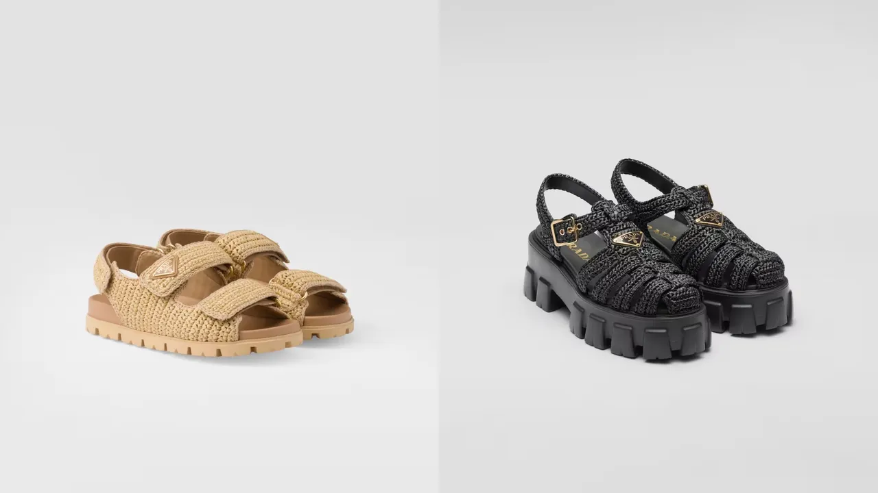 PRADA鉤織涼鞋(左圖)4萬6000元、Monolith鉤織羅馬涼鞋(右圖)4萬7000元。品牌提供