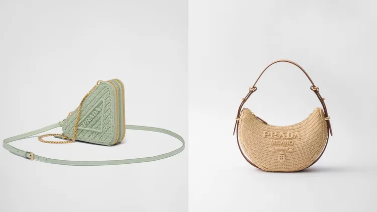 PRADA鉤織三角萬用包（左）4萬8000元、Arqué鉤織半月型肩背包（右）7萬8000元。品牌提供