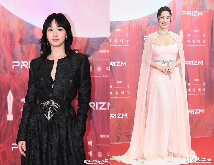 金高銀（左圖）黑色bra若隱若現，54歲嚴正化不遑多讓。翻攝xportsnews、MKsports