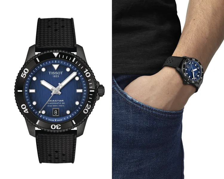 TISSOT海星系列 40mm自動款腕錶神秘藍，2萬3900元。品牌提供