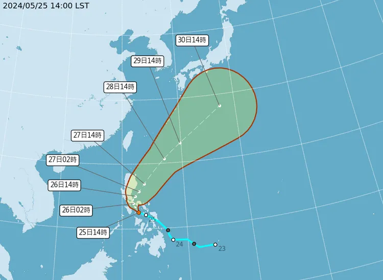 颱風路徑潛勢預報。氣象署提供