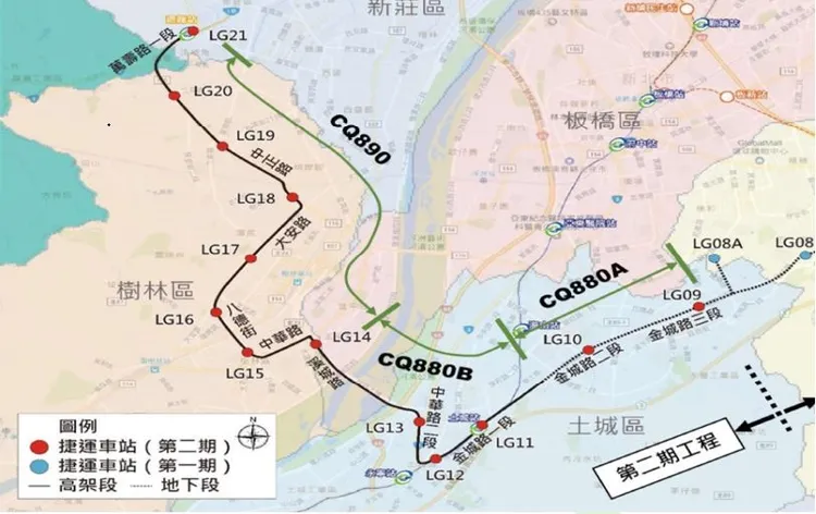 萬大線二期路線示意圖。捷運局提供
