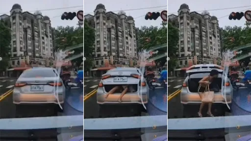 高雄轎車停紅燈「後車廂鑽出辣妹」 他目擊驚呼:這三小啊