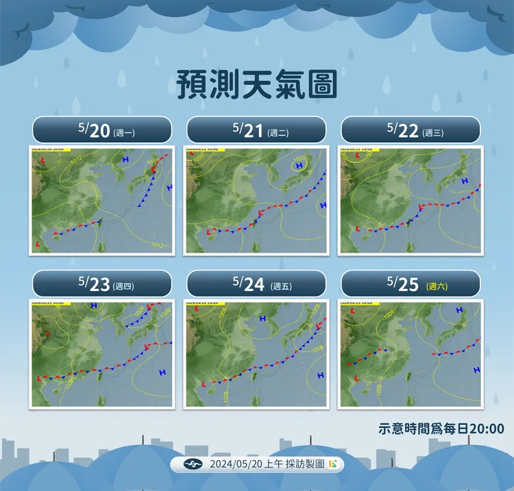 一週預測天氣圖。氣象署提供