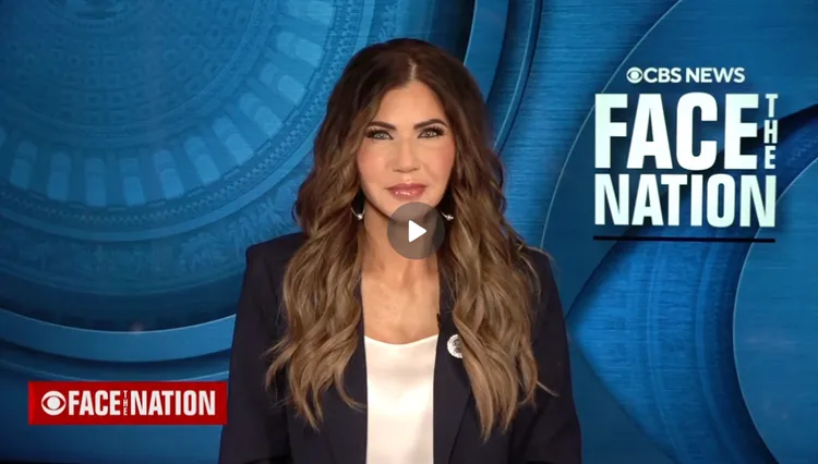 美國南達科他州州長諾姆（Kristi Noem）參與哥倫比亞廣播公司（CBS）播出的政論節目「面對全國」（Face the Nation）。翻攝　CBS News