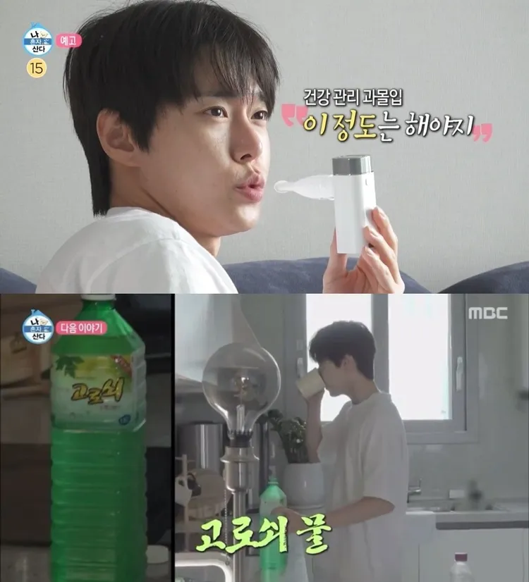 道英平時很保護喉嚨，在家用噴霧治療器（上圖）、喝色木槭上採集來的水。翻攝MBC