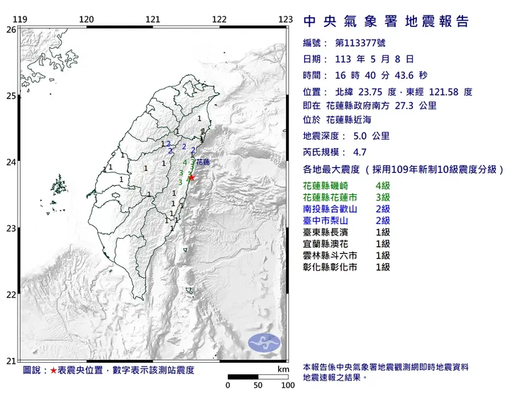 又有地震。氣象署提供