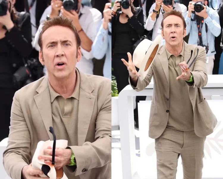 尼可拉斯凱吉配戴HUBLOT全球限量50只的Big Bang陀飛輪螢光黃SAXEM腕錶現身坎城影展。品牌提供