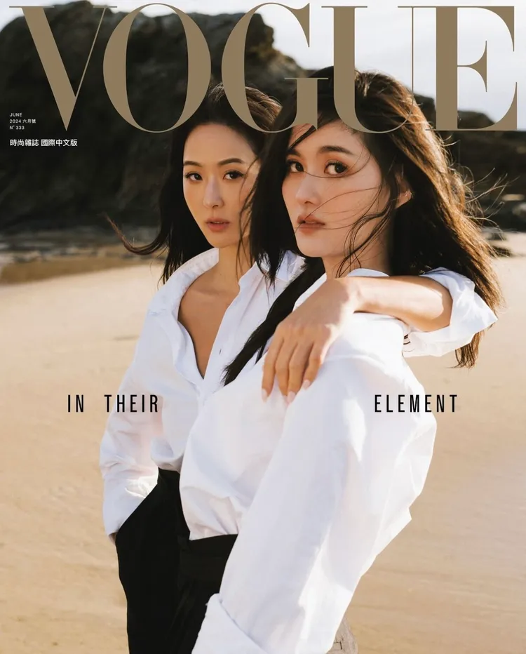 孫芸芸（左）與廖思惟拍攝《VOGUE》封面。翻攝《VOGUE》IG