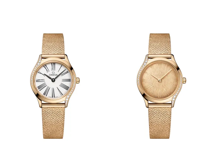 OMEGA碟飛系列Mini Trésor 26mm毫米腕錶Moonshine金（左）81萬5000元、（右）79萬2000元。品牌提供