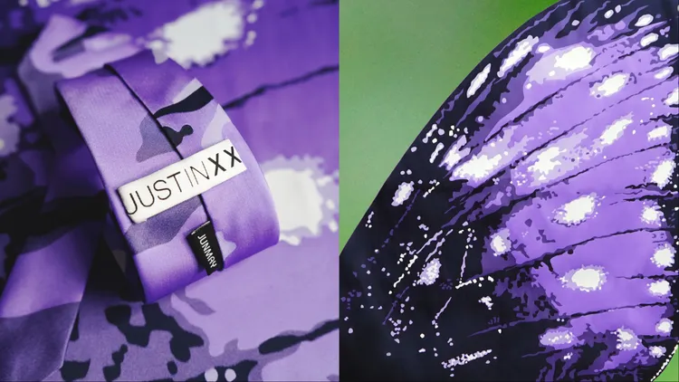 紫色領帶靈感來自台灣原生紫斑蝶。品牌提供