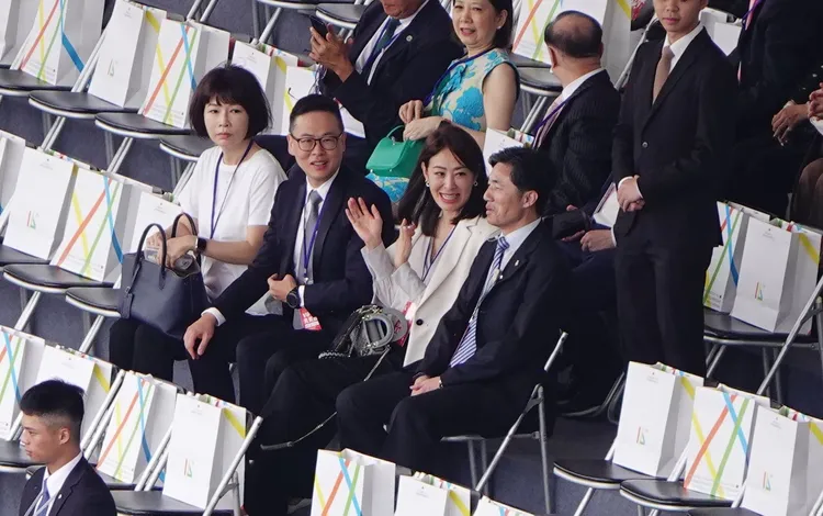 「防疫女神」藝人賈永婕和丈夫王兆杰一同出席520就職。莊宗達攝