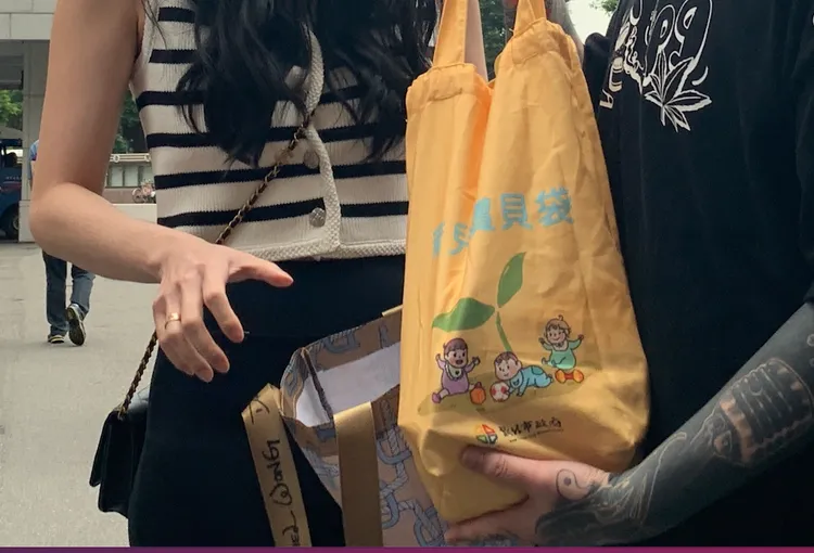 謝和弦、莉婭夫妻用「育兒寶貝袋」裝134萬現金。丁牧群攝