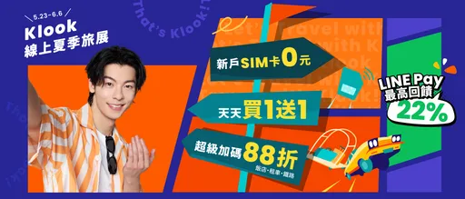 Klook線上旅展天天買1送1　每晚11點搶10元優惠、首單eSIM免費