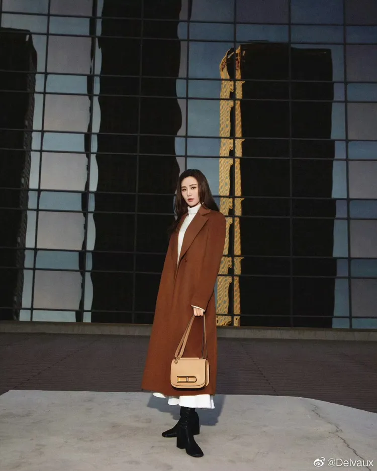 劉詩詩以棕色系穿搭配上Lingot手袋。翻攝Delvaux官方微博
