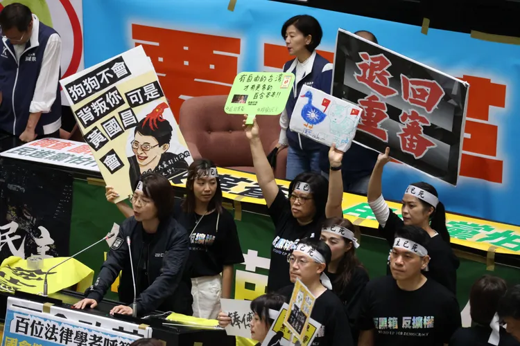 綠委發揮創意，手持超多文宣小板。莊宗達攝影