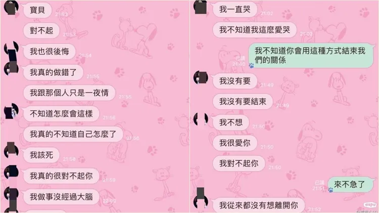 疑似林庭謙與李芷霖對話訊息曝光。翻攝自虎撲