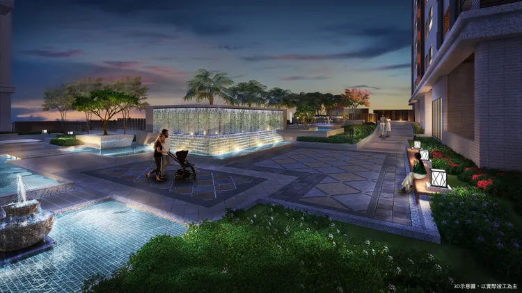 「傳佳.緻」打造水景中庭，成為一公設亮點。