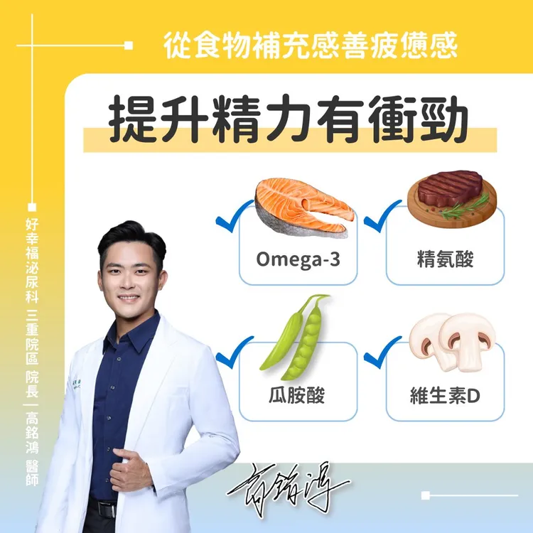 泌尿科醫師高銘鴻分享補充精力4類食物。取自泌尿科 高銘鴻醫師粉專