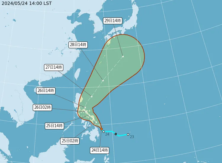 颱風路徑潛勢預報。氣象署提供