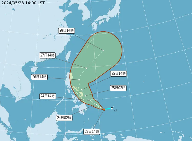 颱風路徑潛勢預報。氣象署提供