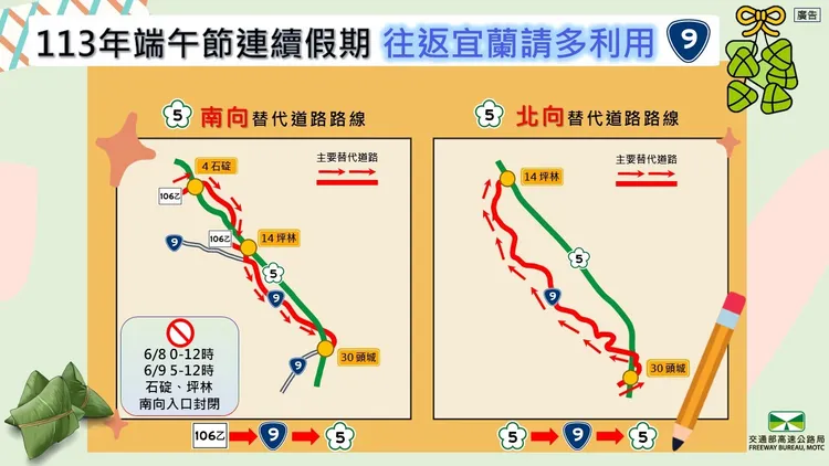 國5尖峰時段可改行駛替代道路。高公局提供