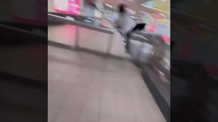 屁孩翻越圍欄疑似逃票。翻攝自《記者爆料網》