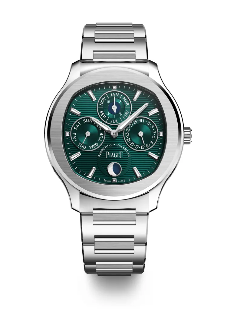 Polo系列礦石綠超薄萬年曆自動腕錶，搭載1255P機芯，189萬元。品牌提供