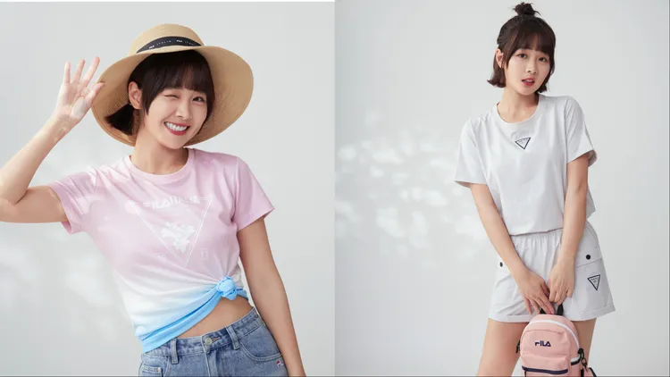 籃籃換上繽紛糖果色系的短袖T恤。品牌提供