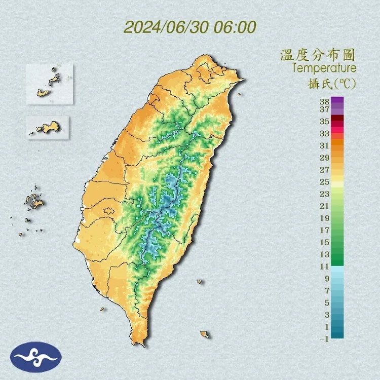 各地沒下雨時天氣高溫炎熱，高溫約33至36℃。氣象署提供