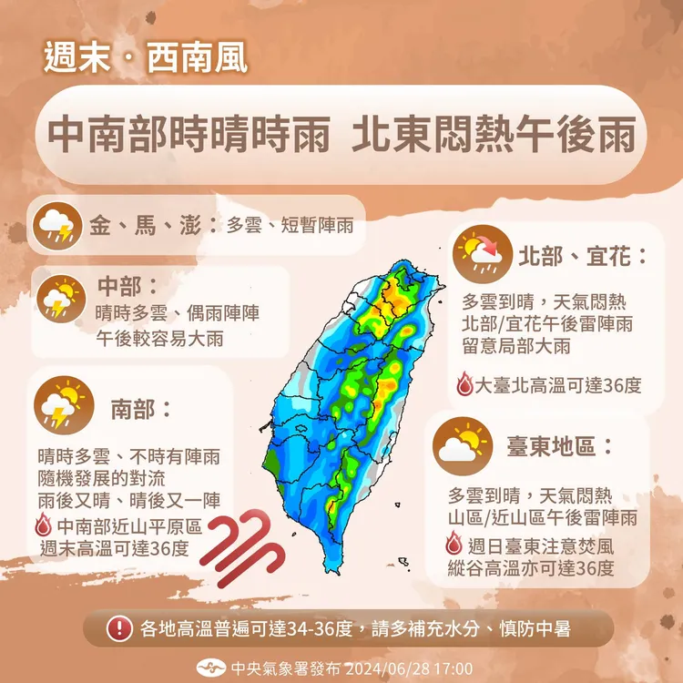 周末天氣悶熱。氣象署提供